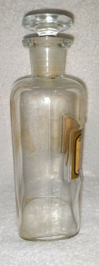 Antique 19th century glass Apothecary jar with label & ground stopper (26) 2