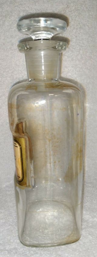 Antique 19th century glass Apothecary jar with label & ground stopper (26) 4