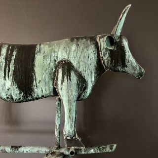 Antique Weathervane Cow Full Body Weathered Patina American Folk Art (Vermont) 3