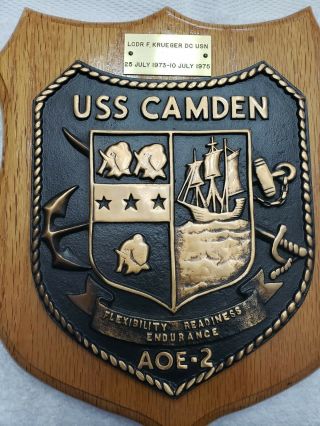 Vintage Navy Plaque Uss Camden Aoe - 2 1973 - 1975