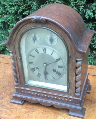 Antique Gustav Becker Oak Barleytwist Mantel Mantle Bracket Westminster Clock Gw