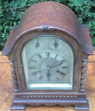 Antique Gustav Becker Oak Barleytwist Mantel Mantle Bracket Westminster Clock GW 2