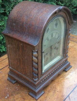 Antique Gustav Becker Oak Barleytwist Mantel Mantle Bracket Westminster Clock GW 3