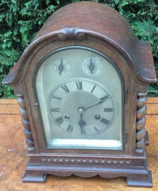 Antique Gustav Becker Oak Barleytwist Mantel Mantle Bracket Westminster Clock GW 5