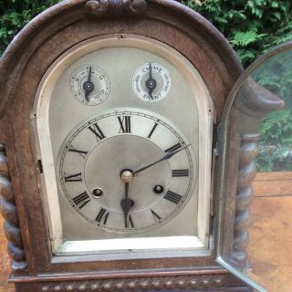 Antique Gustav Becker Oak Barleytwist Mantel Mantle Bracket Westminster Clock GW 6