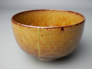 Japanese Vintage Chawan Gold Repair Kintsugi Ceramic Tea Bowl Signed “takatori "