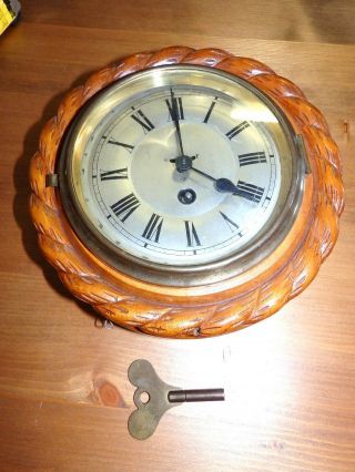 Rarely Old Junghans Wall Clock Wood Case With Feather Windup