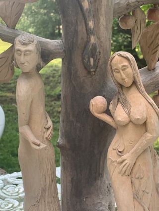 Antique Folk Art Wood Sculpture ADAM & EVE 2