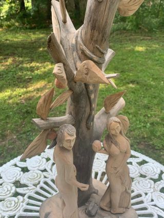 Antique Folk Art Wood Sculpture ADAM & EVE 5