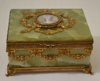 Antique French Green Onyx Ormolu Dresser Box