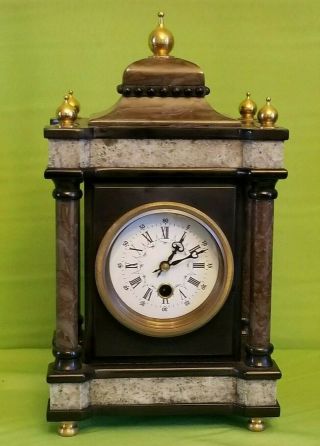 Antique Marble Clock Gilt Black And White 13 " Tall