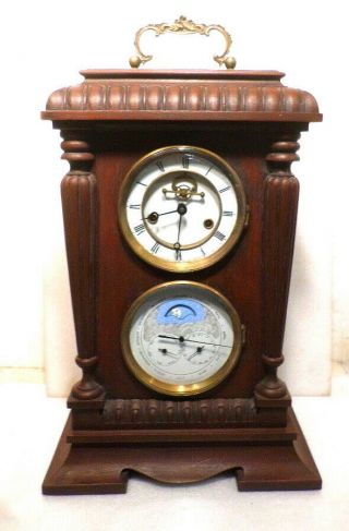 Porcelain Dial Visible Escapement Wooden Carriage Clock Style Calendar Clock 23 "