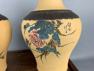 19th/20th C.  Chinese Pair Polychrome Zisha Pottery Vases 4