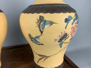 19th/20th C.  Chinese Pair Polychrome Zisha Pottery Vases 5