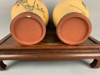 19th/20th C.  Chinese Pair Polychrome Zisha Pottery Vases 7