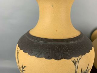 19th/20th C.  Chinese Pair Polychrome Zisha Pottery Vases 9