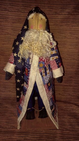 Primitive Decor Standing Santa Christmas Independence July 4th Americana Quilted