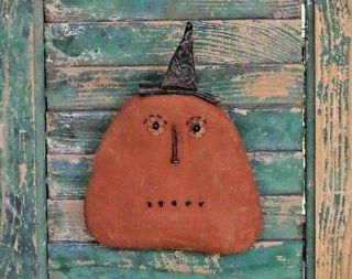 Primitive Pumpkin Head Witch Rustic Halloween Sitter Door Hanger Doll Aafa