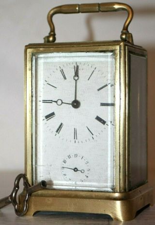 Antique Mid 19thc.  French Carriage Clock W/ Alarm & Enameled Porcelain Dial.  D