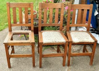 Three Antique Stickley Quaint Furniture Quarter Sawn Oak Dining Table Chairs