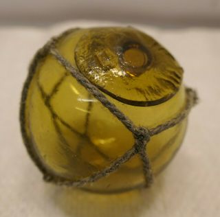Vintage Glass Fishing Float All Over Amber/yellow In Net 2.  25 " Japanese G19