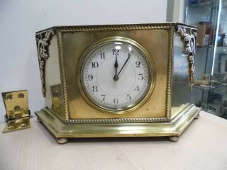 Antique Decorative Brass Cased Clock with French 8 Day Movement Running. 2
