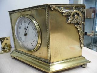 Antique Decorative Brass Cased Clock with French 8 Day Movement Running. 3