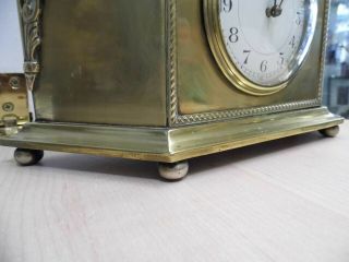 Antique Decorative Brass Cased Clock with French 8 Day Movement Running. 6