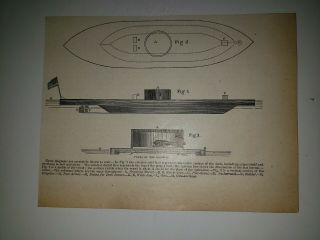 Uss Monitor Diagram Plans 1867 Civil War Sketch Rare