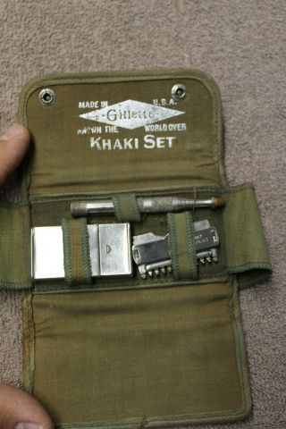 Ww1 U.  S.  Army Soldiers " Gillette " Khaki Shaver Set Kit W/od Case