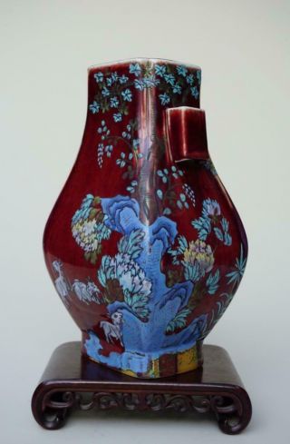 Chinese Sang De Boeuf / Flambe Hu Vase,  Famille Rose Enamels,  19th Century