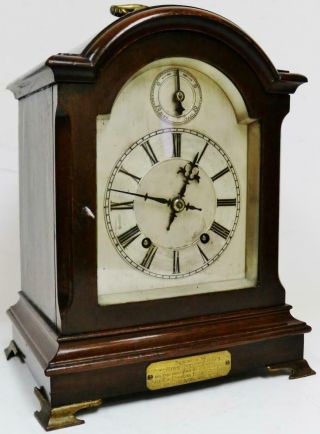Antique German 8 Day Arched Top Mantel Clock W & H Gong Striking Bracket Clock 2