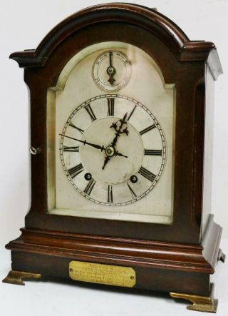 Antique German 8 Day Arched Top Mantel Clock W & H Gong Striking Bracket Clock 3