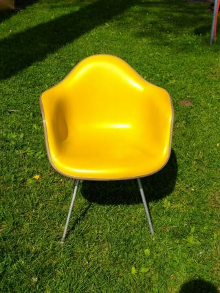 Eames Herman Miller Fiberglass Arm Shell Chair Yellow