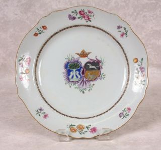 Rare 18th Century Chinese Export Famille Rose Armorial Crest Plate Cohen & Cohen