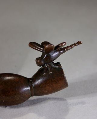 Vintage Chinese Bronze Scroll Weight Dragonfly on SEED POD - Signed 2