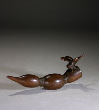 Vintage Chinese Bronze Scroll Weight Dragonfly on SEED POD - Signed 3