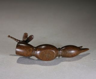 Vintage Chinese Bronze Scroll Weight Dragonfly on SEED POD - Signed 8