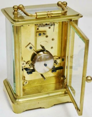 Antique French 8 Day Ormolu & Bevelled Glass Carriage Clock With Alarm Feature 11