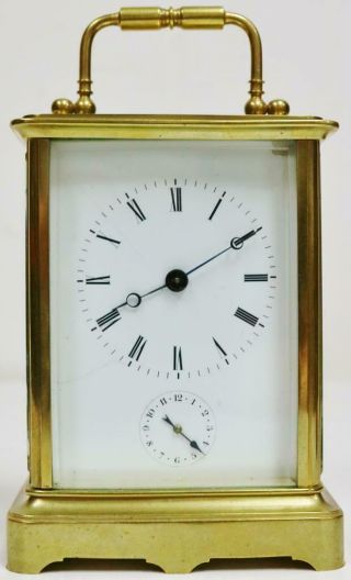 Antique French 8 Day Ormolu & Bevelled Glass Carriage Clock With Alarm Feature