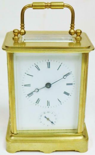 Antique French 8 Day Ormolu & Bevelled Glass Carriage Clock With Alarm Feature 2