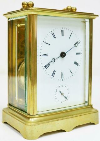 Antique French 8 Day Ormolu & Bevelled Glass Carriage Clock With Alarm Feature 3