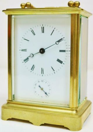 Antique French 8 Day Ormolu & Bevelled Glass Carriage Clock With Alarm Feature 4