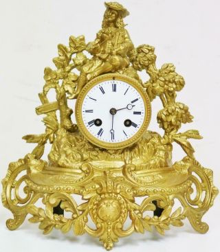 Antique French 8 Day Bell Striking Classical Gilt Metal Mantel Clock