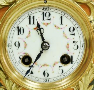 Antique French 8 Day Striking Gilt Metal & Green Onyx Lady Figurine mantel Clock 8