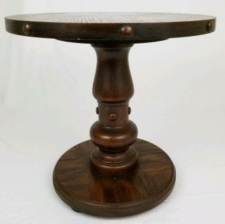 Mid - Century Walnut Pedestal End Table Accent Plant Stand Vintage