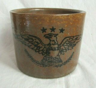 Antique Stoneware Salt Glaze Crock With Cobalt Blue Eagle And Stars