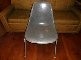 3 - Vintage Herman Miller Eames Mid Century Stacking Chairs,  Gray,  Fiberglass MCM 11