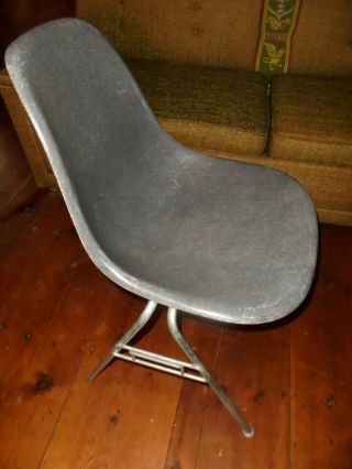 3 - Vintage Herman Miller Eames Mid Century Stacking Chairs,  Gray,  Fiberglass MCM 9