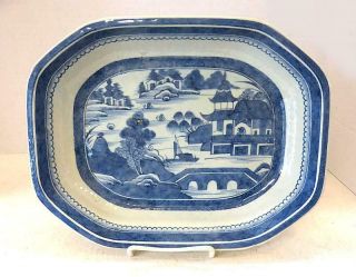 19th Century Chinese Blue & White Canton Ware Serving Bowl - 12 1/4 " Long (a)